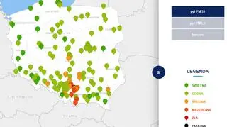 Stężenie pyłu PM10 o godzinie 18 (tvnmeteo