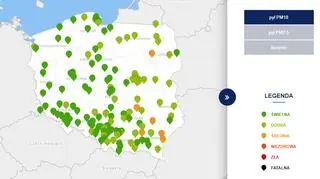 Stężenie pyłu PM10 o godzinie 18 (tvnmeteo