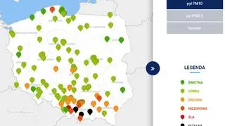 Stężenie pyłu PM10 o godzinie 19 (GIOŚ)