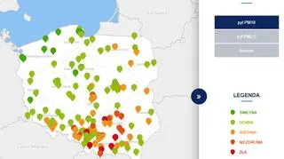 Stężenie pyłu PM10 o godzinie 19 (tvnmeteo