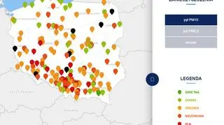 Stężenie pyłu PM10 o godzinie 19 (tvnmeteo