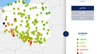 Stężenie pyłu PM10 o godzinie 20 (tvnmeteo