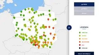 Stężenie pyłu PM10 o godzinie 20 (tvnmeteo
