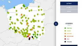 Stężenie pyłu PM10 o godzinie 20 (tvnmeteo