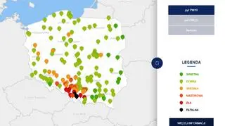 Stężenie pyłu PM10 o godzinie 21 (tvnmeteo