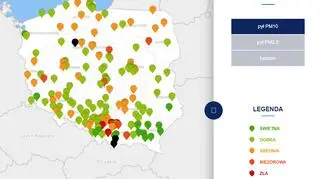 Stężenie pyłu PM10 o godzinie 21 (tvnmeteo