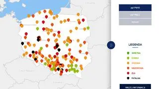 Stężenie pyłu PM10 o godzinie 21 (tvnmeteo