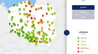 Stężenie pyłu PM10 o godzinie 21 (tvnmeteo