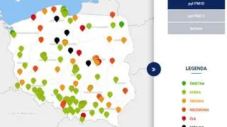 Stężenie pyłu PM10 o godzinie 6.30 (GIOŚ)