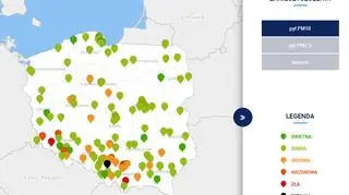 Stężenie pyłu PM10 o godzinie 6 (tvnmeteo.pl za GIOŚ)	