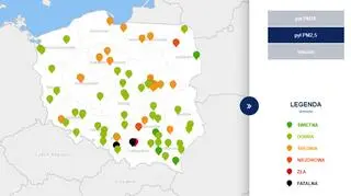Stężenie pyłu PM10 o godzinie 7 (tvnmeteo.pl za GIOŚ)