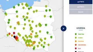 Stężenie pyłu PM10 o godzinie 8 (GIOŚ)