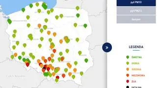 Stężenie pyłu PM10 o godzinie 8 (GIOŚ)