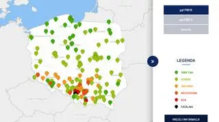 Stężenie pyłu PM10 o godzinie 8 (tvnmeteo.pl za GIOŚ)