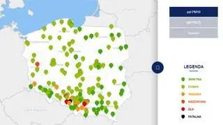 Stężenie pyłu PM10 o godzinie 9 (tvnmeteo