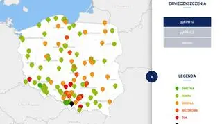 Stężenie pyłu PM10 około godziny 19 (GIOŚ)