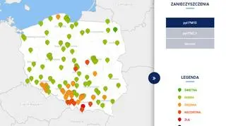 Stężenie pyłu PM10 około godziny 20 (GIOŚ)