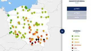 Stężenie pyłu PM10 około godziny 20 (GIOŚ)