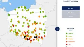 Stężenie pyłu PM10 około godziny 20 (GIOŚ)