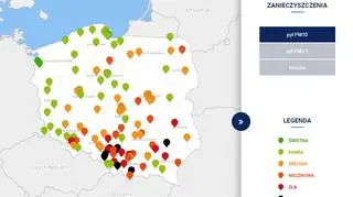 Stężenie pyłu PM10 około godziny 21 (GIOŚ)