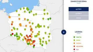 Stężenie pyłu PM10 około godziny 6 (GIOŚ)