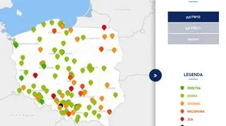 Stężenie pyłu PM10 w Polsce o godzinie 18 (tvnmeteo