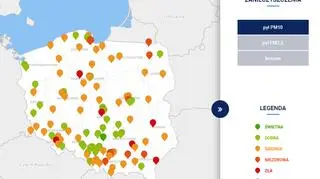 Stężenie pyłu PM10 w Polsce o godzinie 20 (tvnmeteo