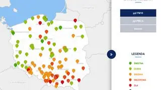 Stężenie pyłu PM10 w Polsce o godzinie 20 (tvnmeteo