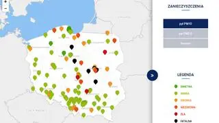 Stężenie pyłu PM10 w Polsce po godz. 19
