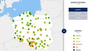 Stężenie pyłu PM10 w Polsce po godz. 20