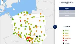 Stężenie pyłu PM10 w Polsce po godz. 20