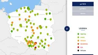 Stężenie pyłu PM10 w Polsce po godzinie 6.30