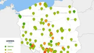 Stężenie pyłu PM10 w powietrzu. Stan na 21 (GIOŚ)