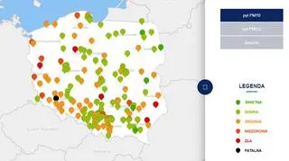 Stężenie pyłu PM10 w środę o godzinie 20 (tvnmeteo.pl za GIOŚ)