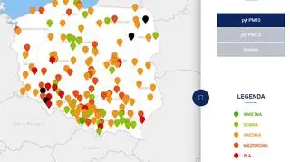 Stężenie pyłu PM10 we wtorek o godzinie 19 (tvnmeteo