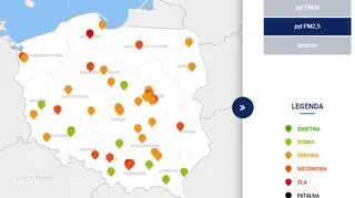 Stężenie pyłu PM2.5 o godzinie 12.40 (GIOŚ)