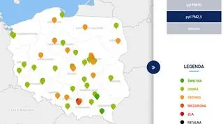 Stężenie pyłu PM2,5 o godzinie 12 (GIOŚ)