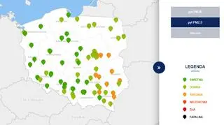 Stężenie pyłu PM2,5 o godzinie 18 (tvnmeteo