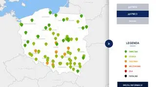 Stężenie pyłu PM2,5 o godzinie 18 (tvnmeteo
