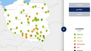 Stężenie pyłu PM2,5 o godzinie 18 (tvnmeteo