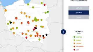 Stężenie pyłu PM2,5 o godzinie 19 (tvnmeteo.pl za GIOŚ)