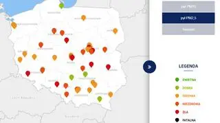 Stężenie pyłu PM2,5 o godzinie 20.00 (GIOŚ)