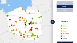 Stężenie pyłu PM2,5 o godzinie 20 (tvnmeteo