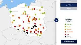 Stężenie pyłu PM2,5 o godzinie 20 (tvnmeteo