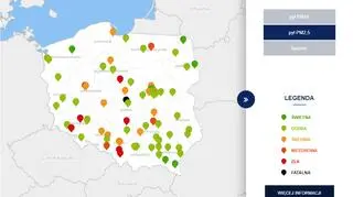 Stężenie pyłu PM2,5 o godzinie 20 (tvnmeteo.pl za GIOŚ)