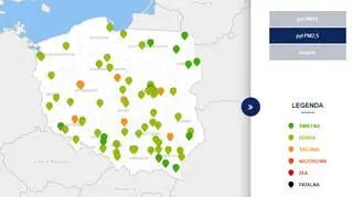 Stężenie pyłu PM2,5 o godzinie 20 (tvnmeteo.pl za GIOŚ)