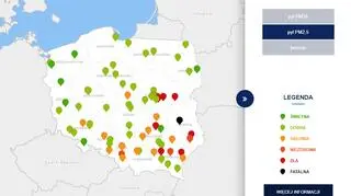 Stężenie pyłu PM2,5 o godzinie 20 (tvnmeteo