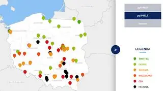Stężenie pyłu PM2,5 o godzinie 20 (tvnmeteo