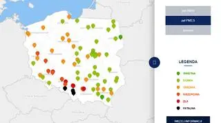 Stężenie pyłu PM2,5 o godzinie 21 (tvnmeteo