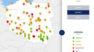Stężenie pyłu PM2,5 o godzinie 21 (tvnmeteo
